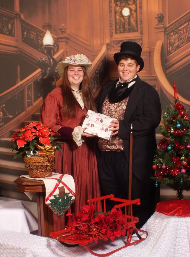 Christmas Themed Portraits of 2 people at the Titanic Staircase